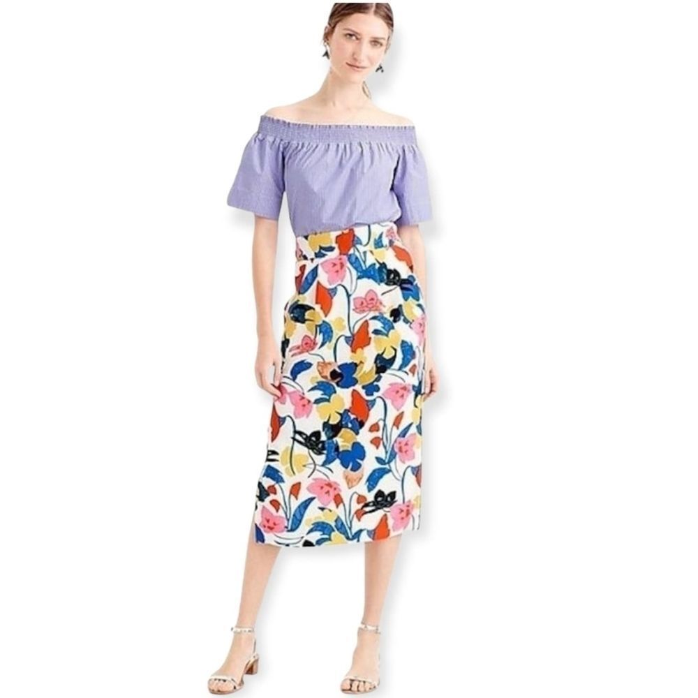 J. CREW White, Red, Blue, Yellow Pintucked in Morning Floral Skirt Size 0